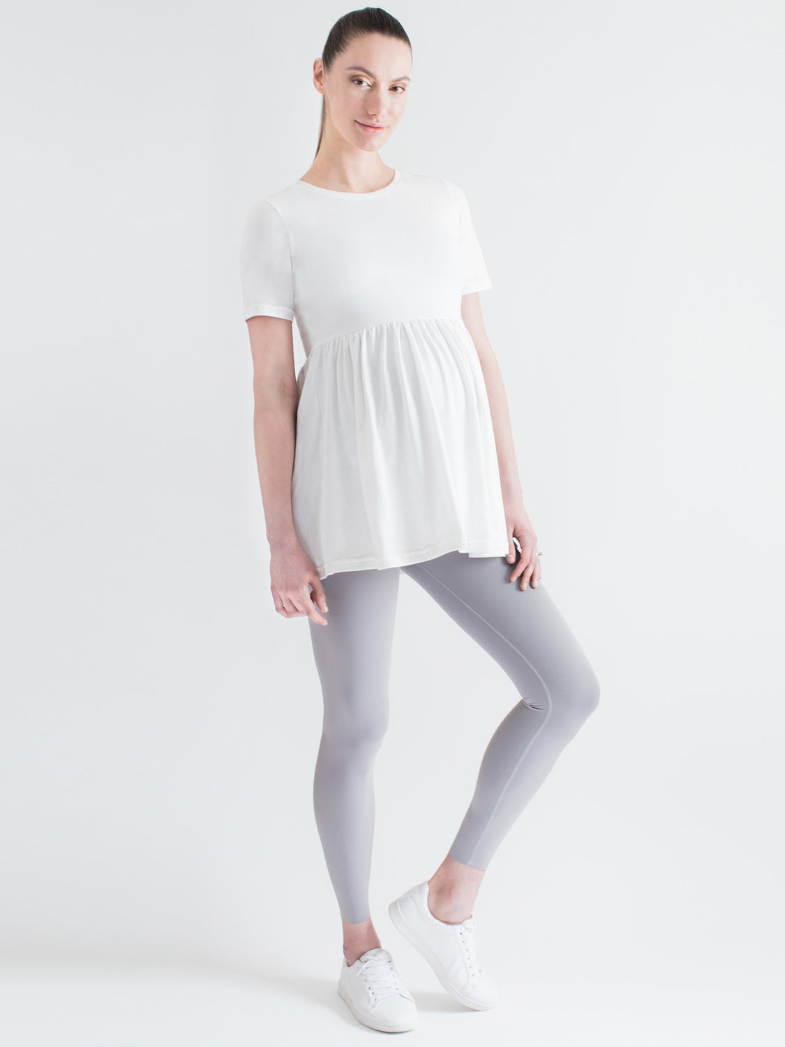 MATERNITY PLEATED SOFT STRETCH TOP, WHITE