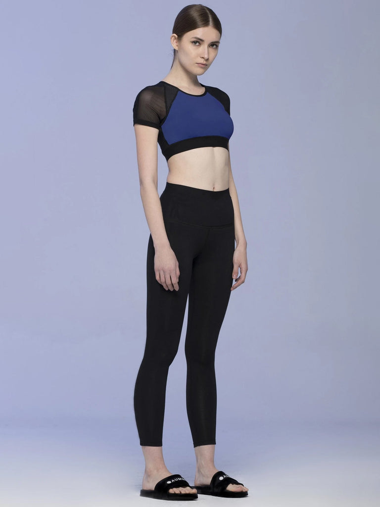 INTENSITY CROPPED TEE , ATLANTIC/BLACK MESH