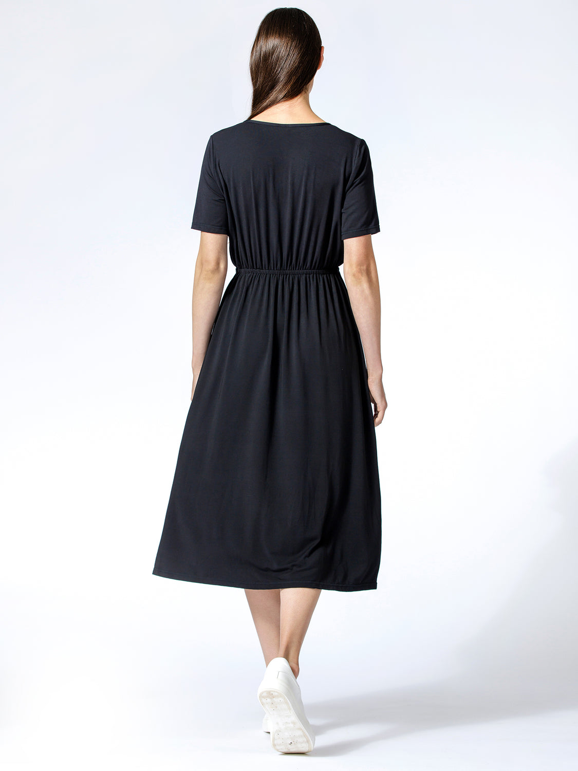 V NECK TEE DRESS, BLACK