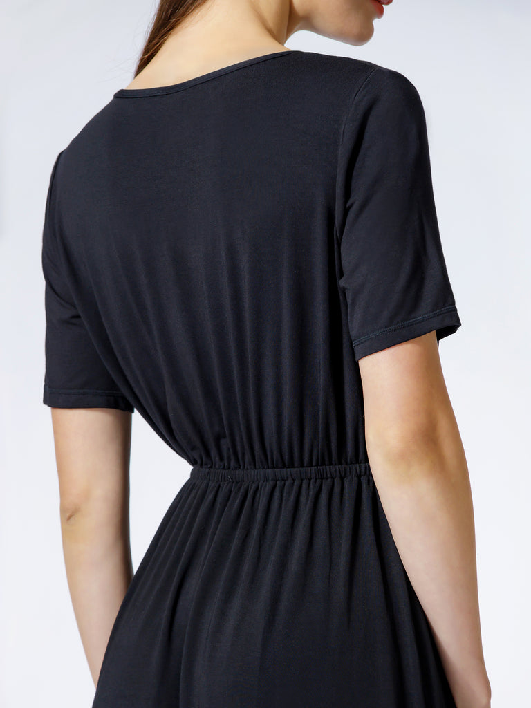 V NECK TEE DRESS, BLACK