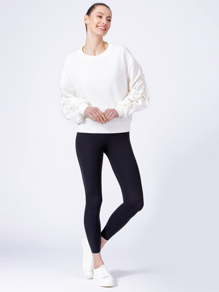 RUCHED RUNWAY SWEATSHIRT, WHITE