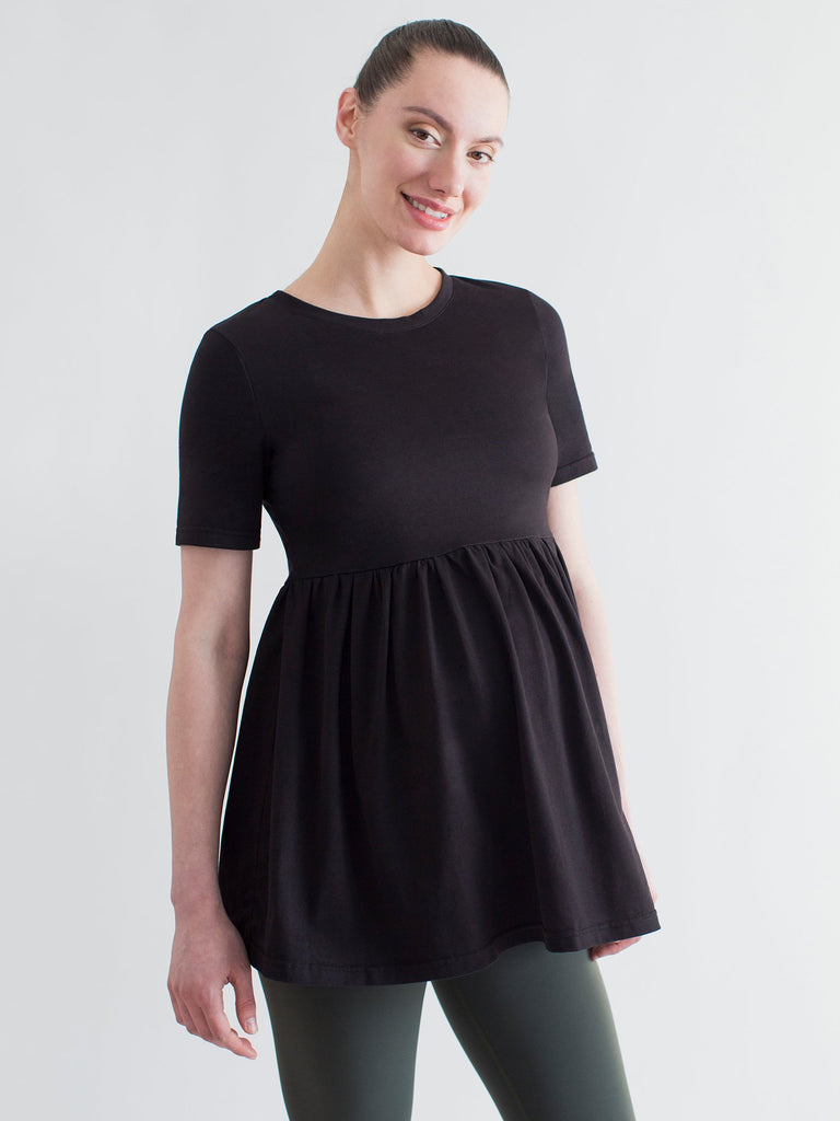 MATERNITY PLEATED SOFT STRETCH TOP, BLACK